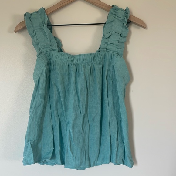 Teal Blue Cropped Ruffle Tank - Picture 1 of 3